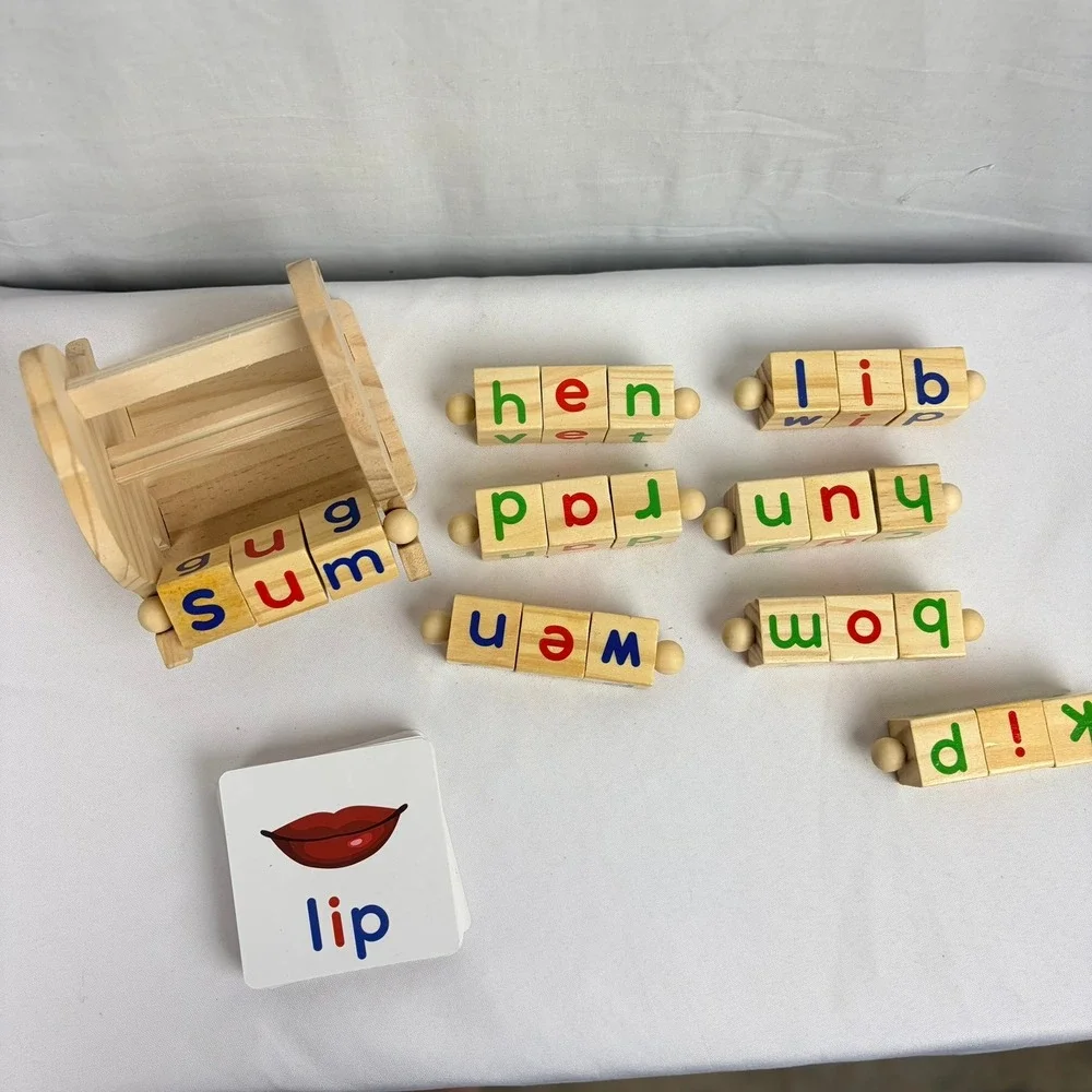 Wooden CVC Word Spelling Game Montessori Educational‎ Toy with Flashcards & Bag